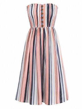 NWT FREE PEOPLE Striped Strapless Pink & Gray Midi Dress  XS FLAW